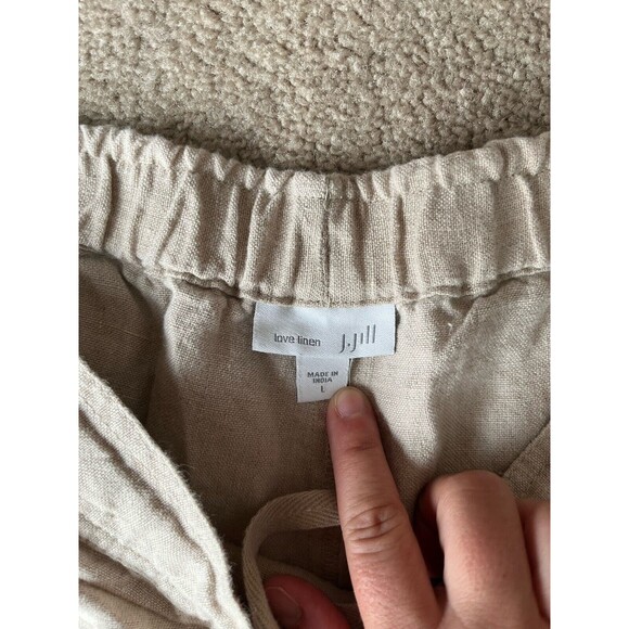 J. Jill Linen Pants Womens Large 28" Inseam Straight Leg Beige Lagenlook Coastal - Picture 2 of 7